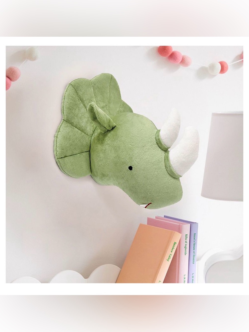 Plush Green Triceratops Wall Mount - Soft Kids Dino Head